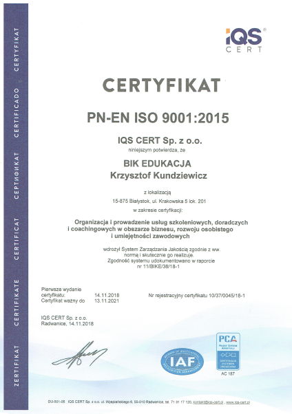 BIK Edukacja - ISO 9001:2015